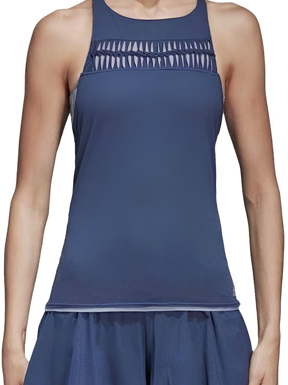 adidas Navy Blue Athletic Tank Top with Braided Mesh Yoke